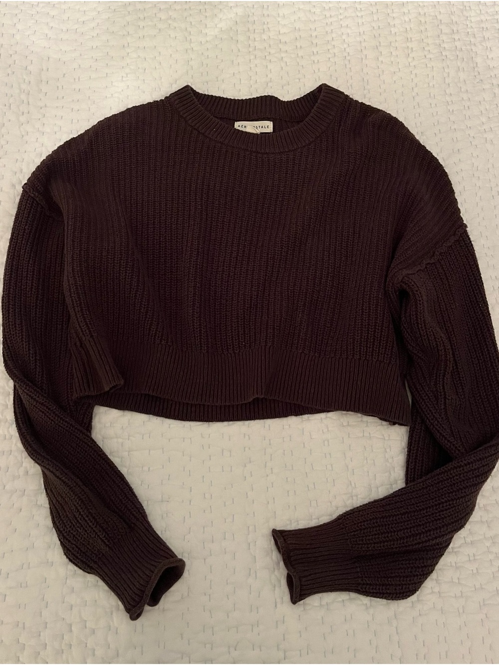 Aeropostale Chunky Knit Cropped Crewneck Sweater - Dark Brown